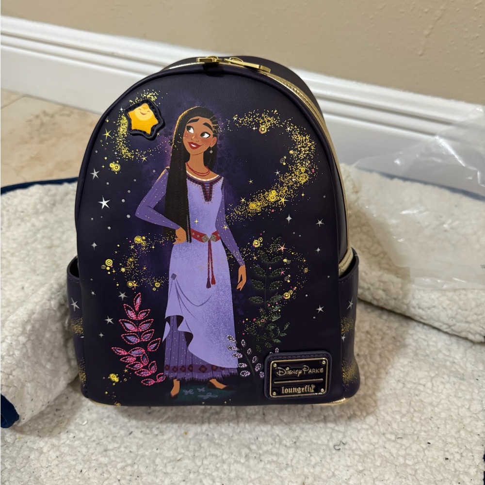 Loungefly Wish Asha Star Purple and Gold  Mini Backpack & Wallet